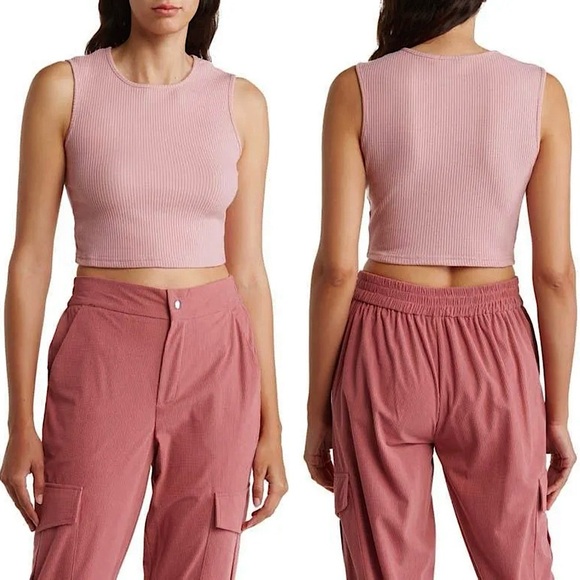 NWT AREA STARS 90s Petal Pink Waffle Knit Sleeveless Crewneck Cropped Tank Top S - Picture 6 of 8
